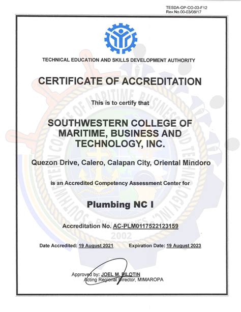 Program: Plumber Certificate .